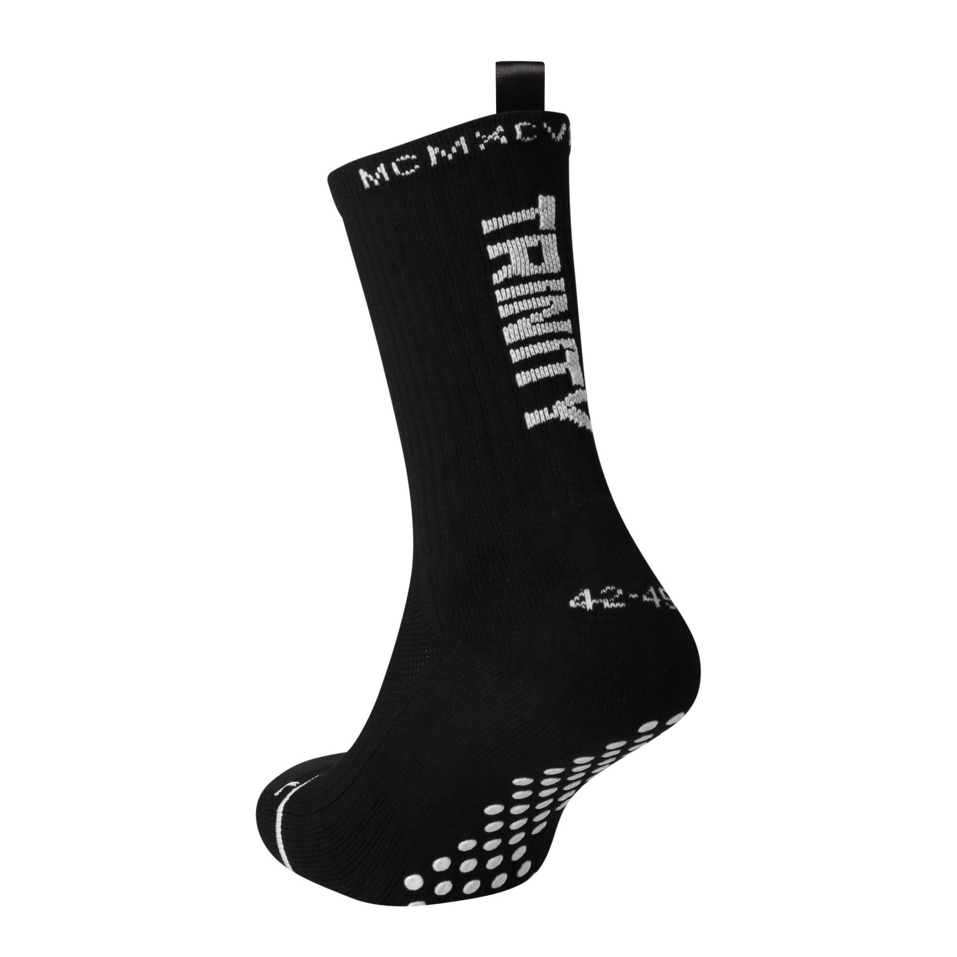 Black anti-slip grip socks by TRINITY, featuring a sleek design with dotted grip patterns for enhanced stability and comfort, perfect for various sports like running, football, padel, pilates and gym workouts.
