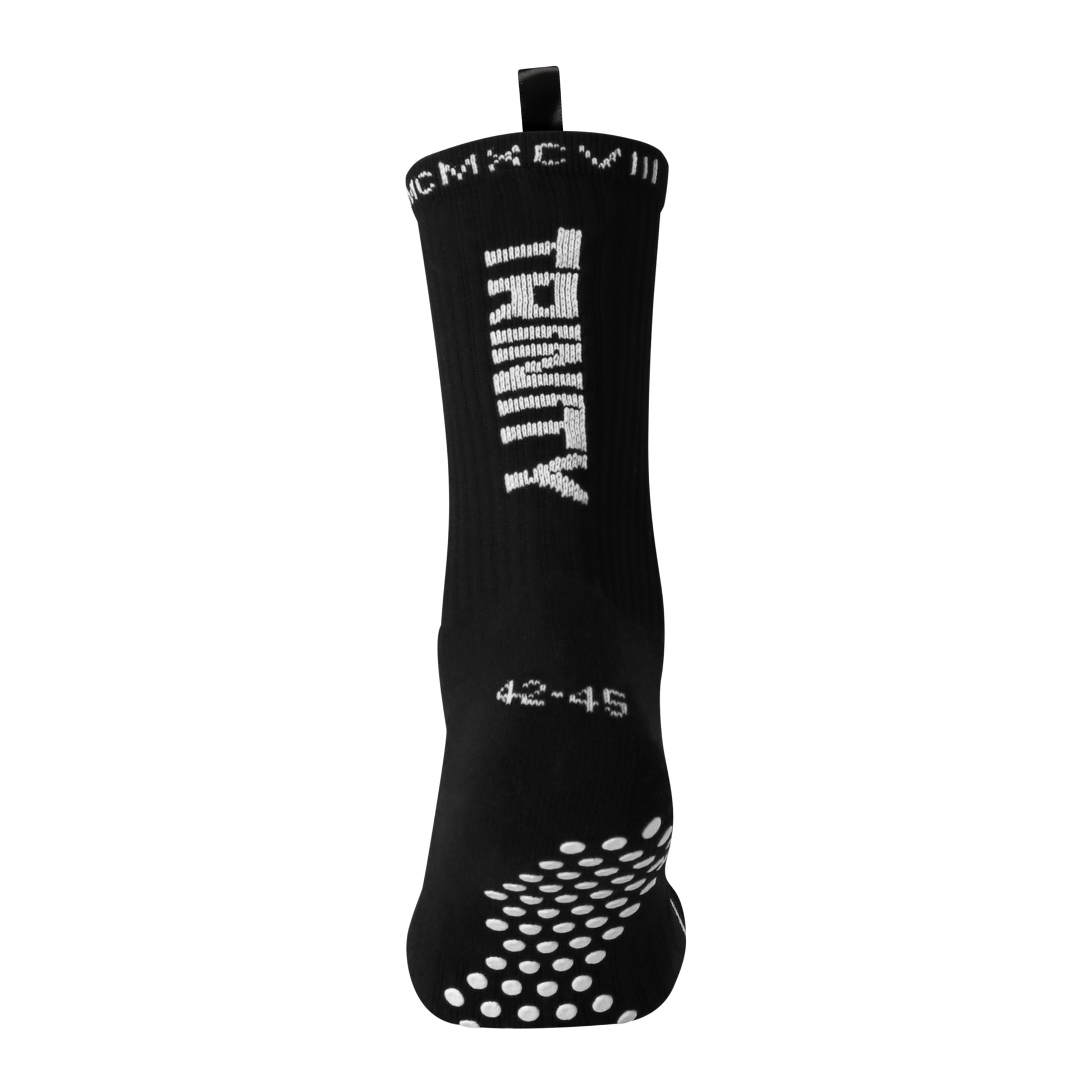 Black anti-slip grip socks by TRINITY, featuring a sleek design with dotted grip patterns for enhanced stability and comfort, perfect for various sports like running, football, padel, pilates and gym workouts.