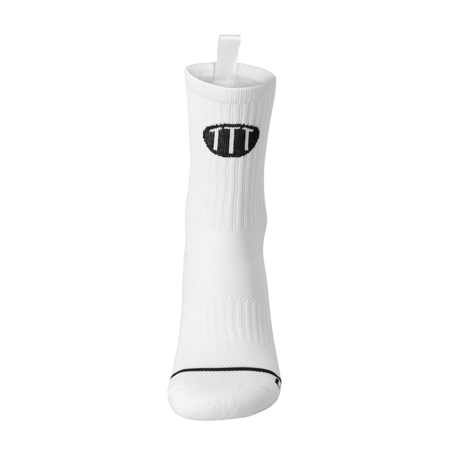 White anti-slip grip socks by TRINITY, featuring a sleek design with dotted grip patterns for enhanced stability and comfort, perfect for various sports like running, football, padel, pilates and gym workouts.