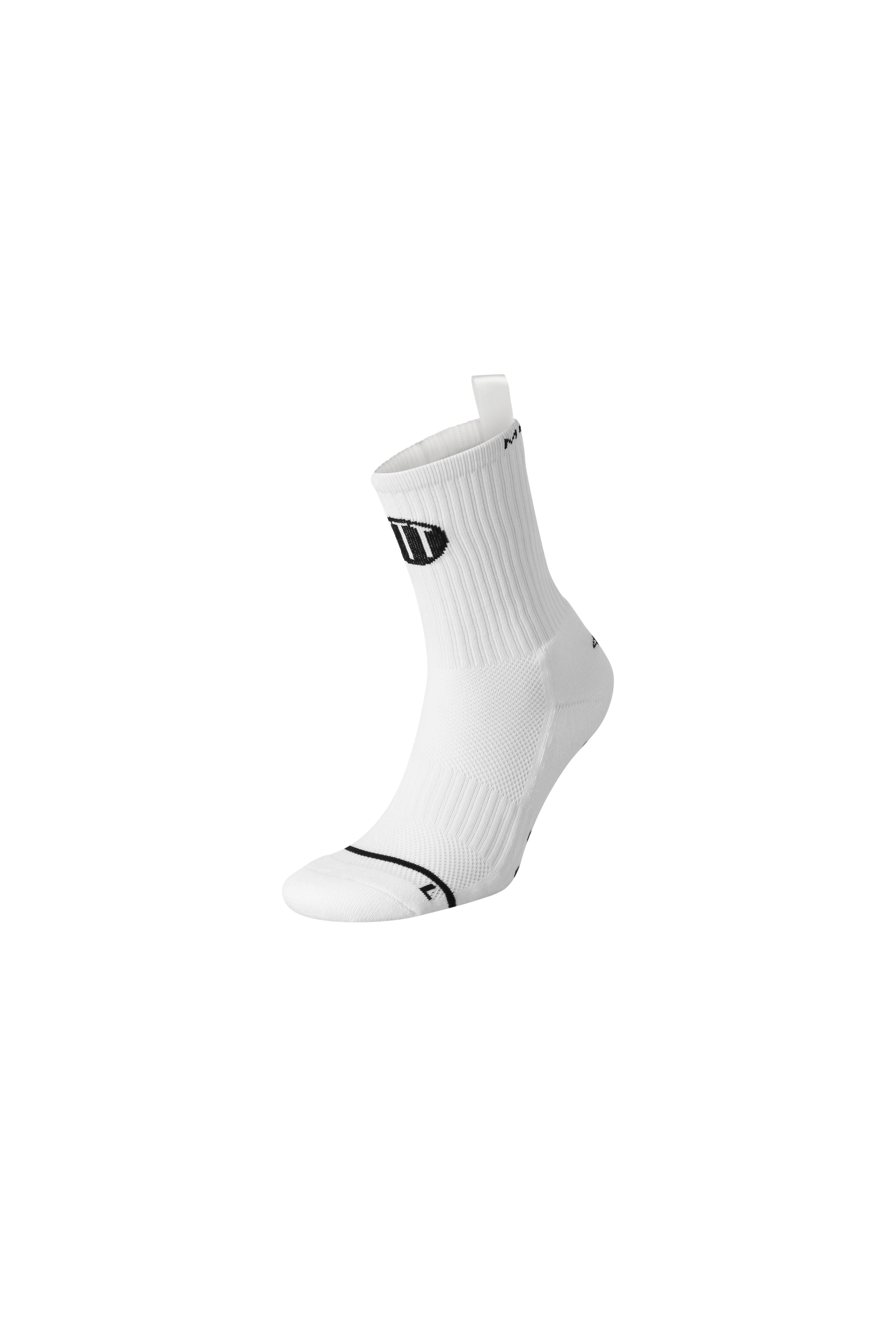 White anti-slip grip socks by TRINITY, featuring a sleek design with dotted grip patterns for enhanced stability and comfort, perfect for various sports like running, football, padel, pilates and gym workouts.