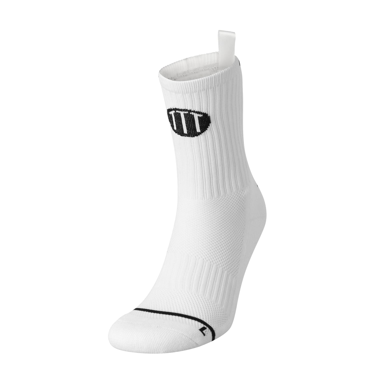 White anti-slip grip socks by TRINITY, featuring a sleek design with dotted grip patterns for enhanced stability and comfort, perfect for various sports like running, football, padel, pilates and gym workouts.