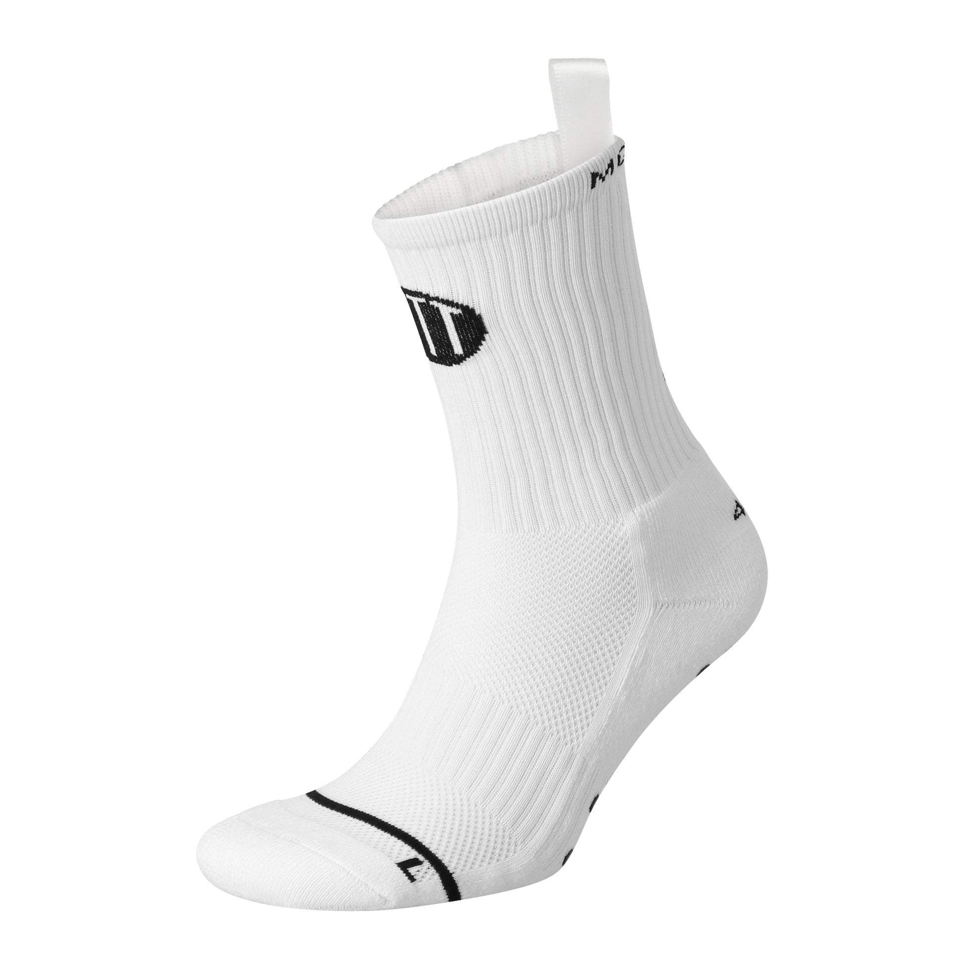 White anti-slip grip socks by TRINITY, featuring a sleek design with dotted grip patterns for enhanced stability and comfort, perfect for various sports like running, football, padel, pilates and gym workouts.