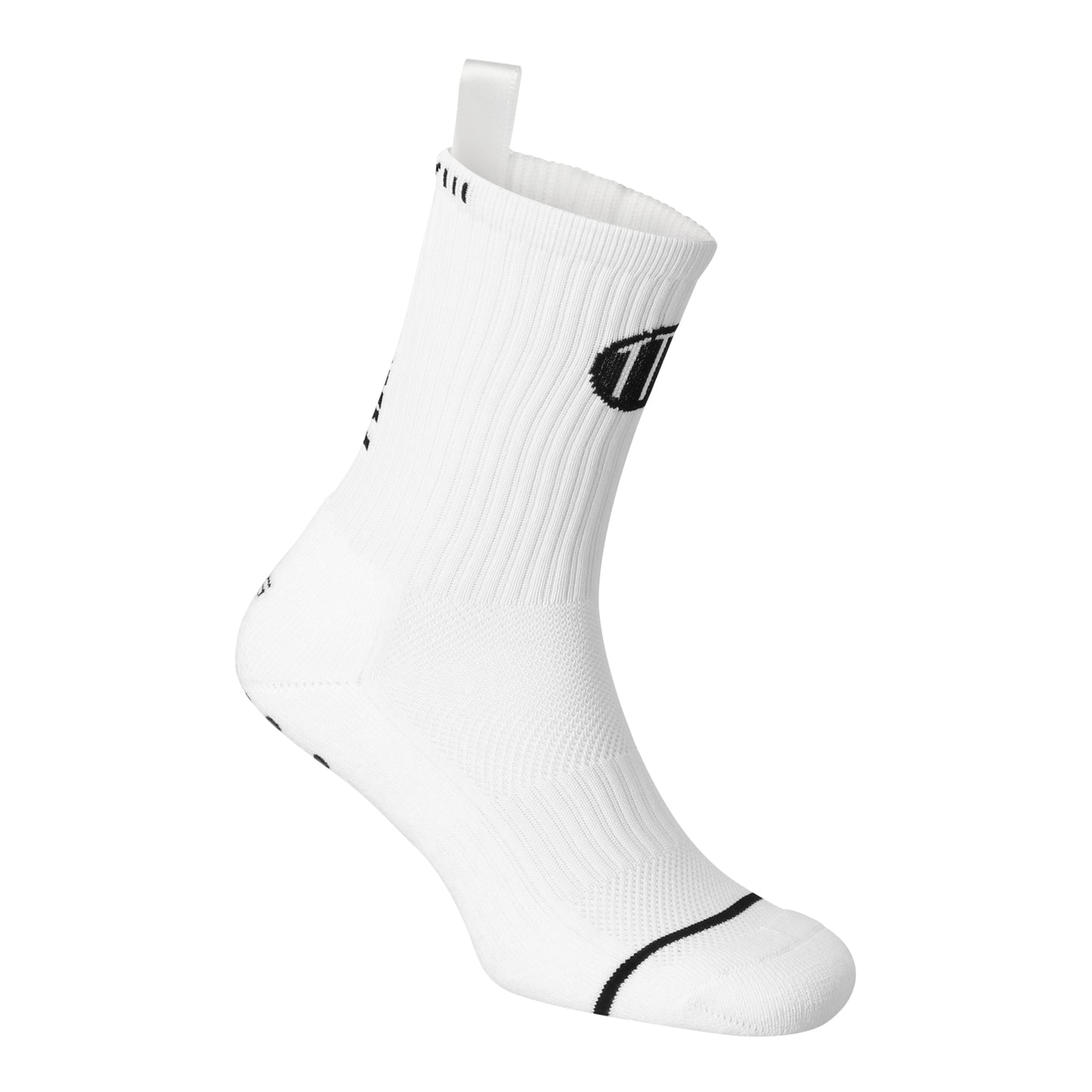 White anti-slip grip socks by TRINITY, featuring a sleek design with dotted grip patterns for enhanced stability and comfort, perfect for various sports like running, football, padel, pilates and gym workouts.