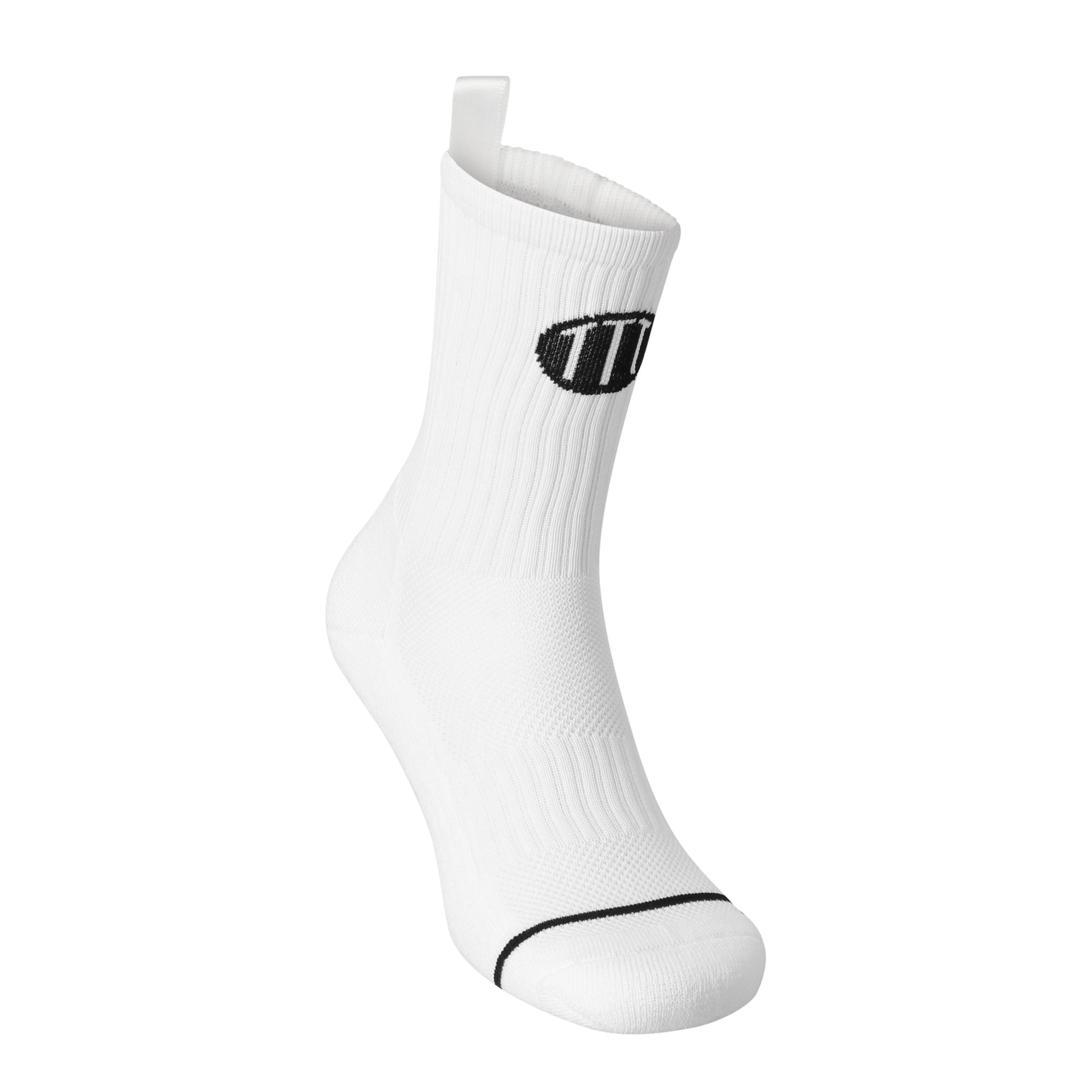 White anti-slip grip socks by TRINITY, featuring a sleek design with dotted grip patterns for enhanced stability and comfort, perfect for various sports like running, football, padel, pilates and gym workouts.